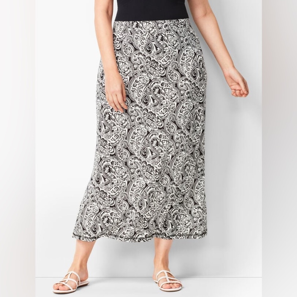 Talbots Maxi Skirt Sz 2X Tile Jersey Knit Side Slit Closet Staple Elastic Waist